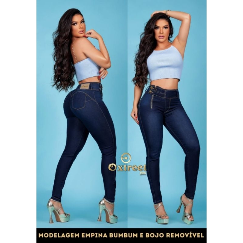 Calça Jeans Feminina Cós Alto Com Elástico Oxtreet