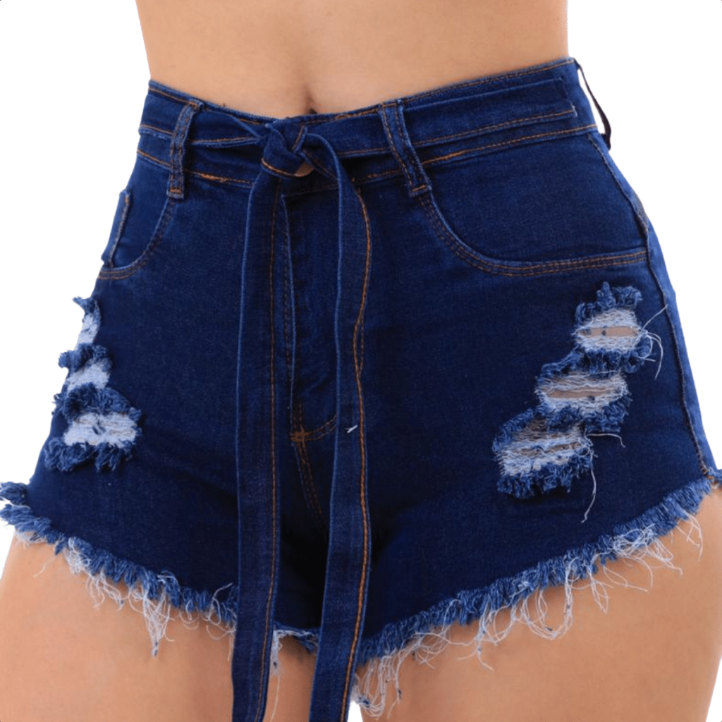 Short Jeans Mini Curto Feminino Délavé Rasgado Cintura Alta Empina Bumbum  com Barra Desfiada Tendência Verão Blogueira