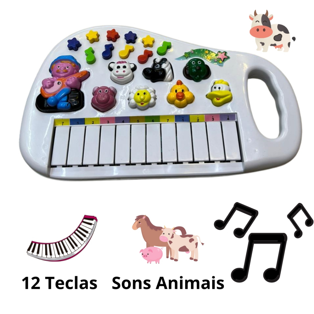 Piano Infantil Teclado Musical Som De Animais Fazendinha Cnf