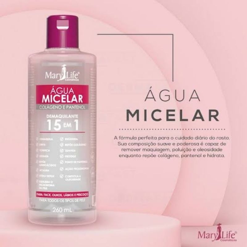 Água Micelar Colágeno e Pantenol Mary Life - Demaquilante 15 em 1 | Shopee  Brasil
