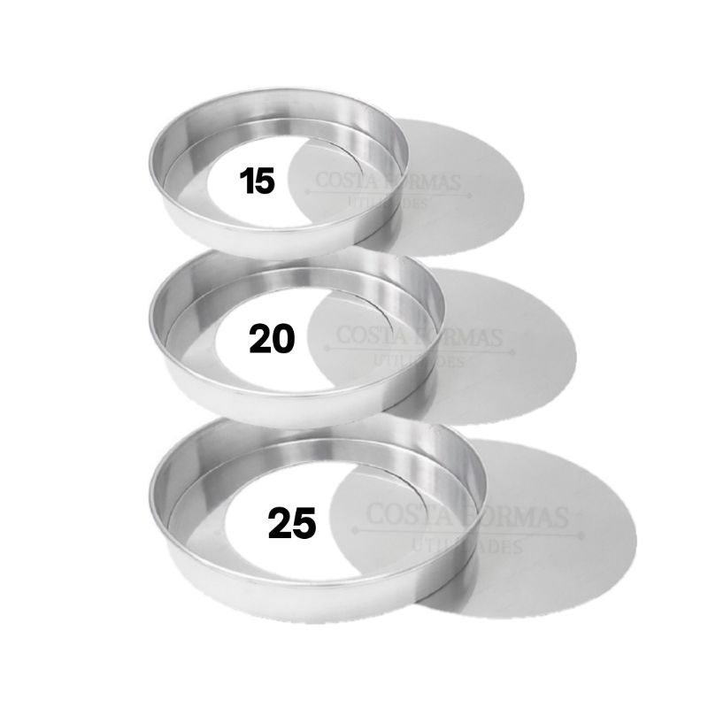 Jogo 3 Formas de Bolo Redondas Alta Confeiteiro Alumínio 24, 27 e