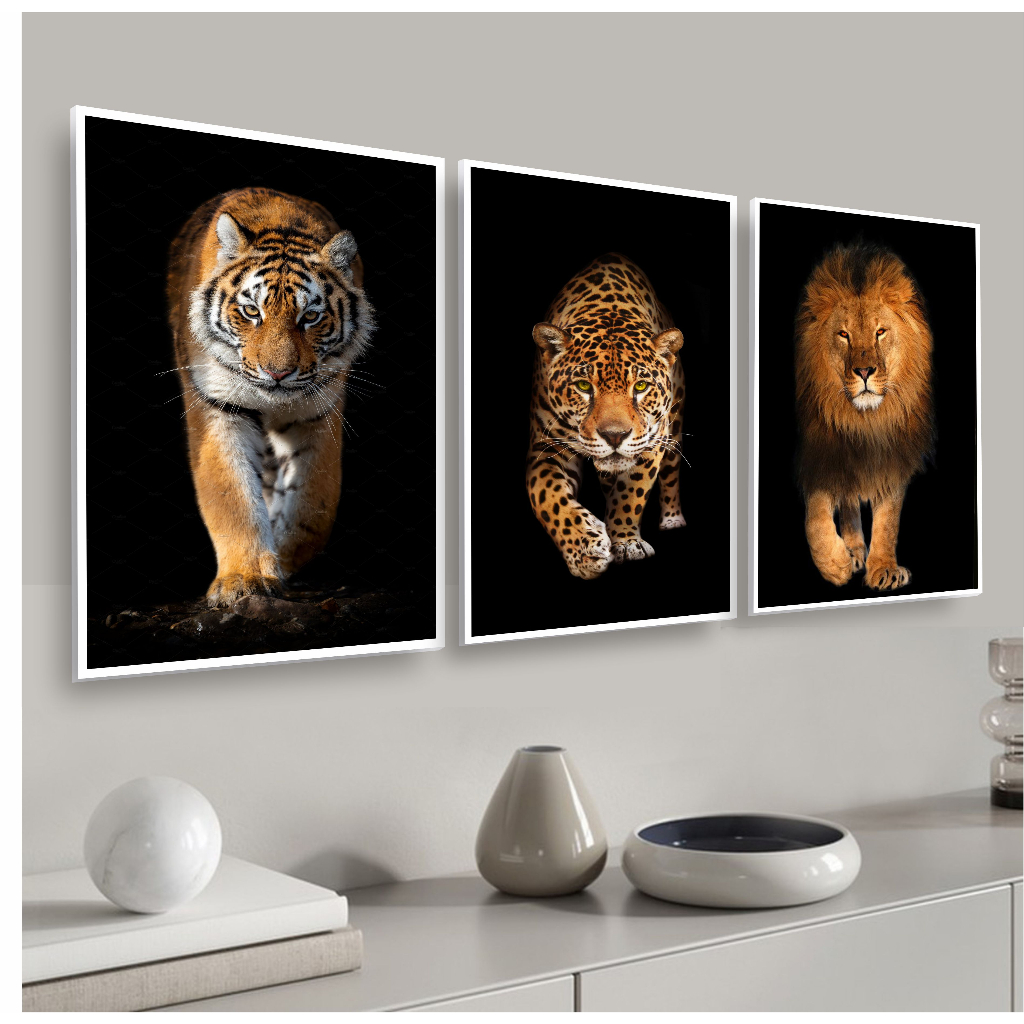 Quadro Leão e Tigre Tabuleiro de Xadrez