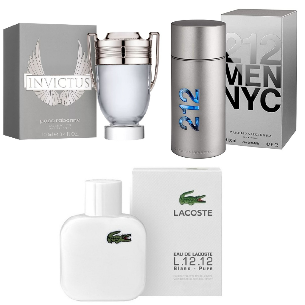 Kit 3 Perfumes Masculinos Importados Lacoste Blanc Pure Invictus