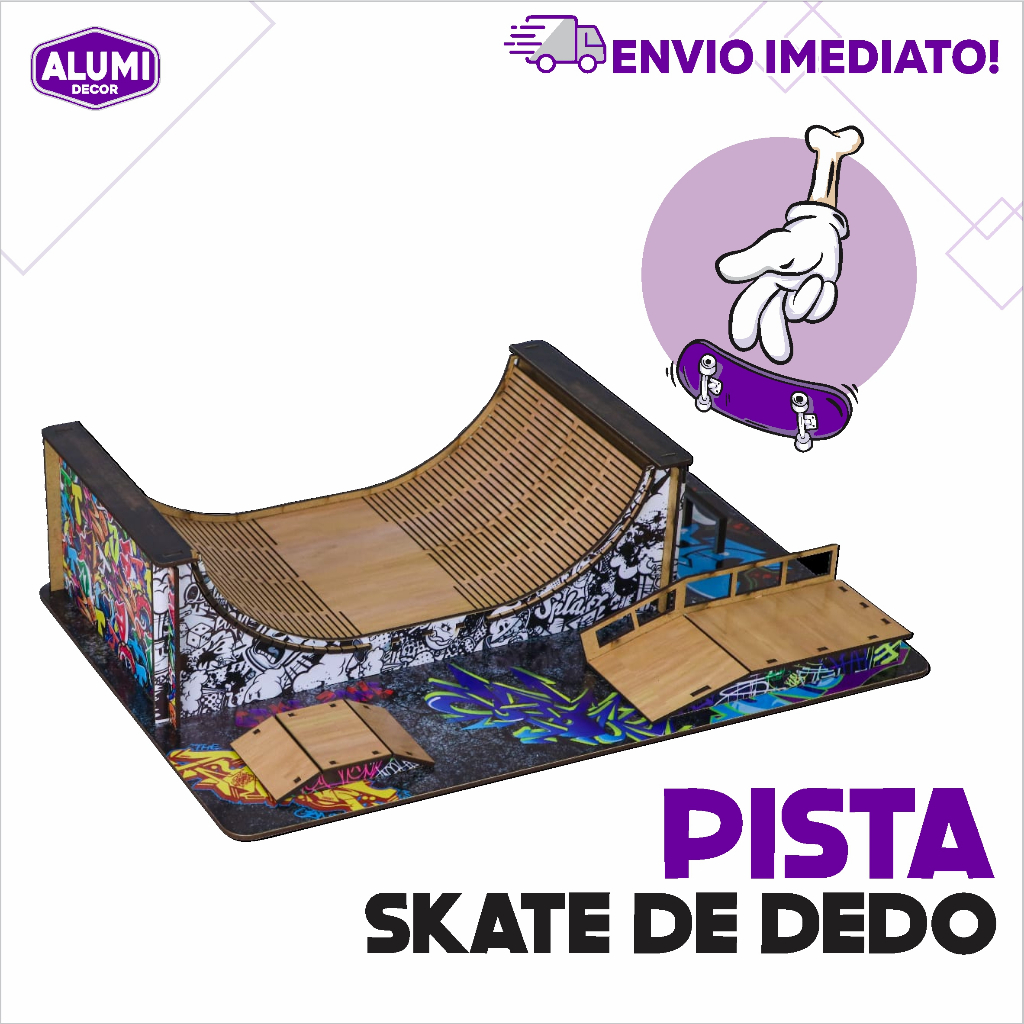 Pista Skate de Dedo para brincar em Mdf 33x6x15cm + Brinde - Loja da Dias