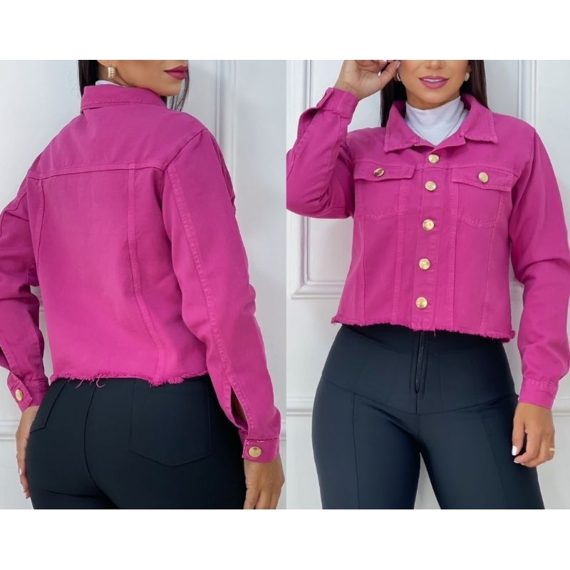 Jaqueta jeans colorida store feminina