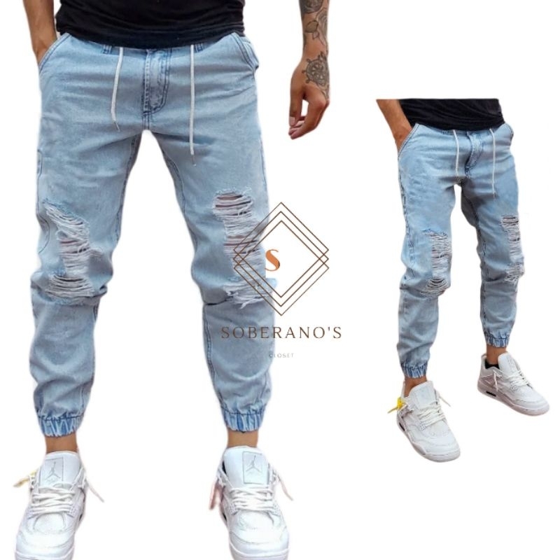 Calça jeans best sale jogger rasgada