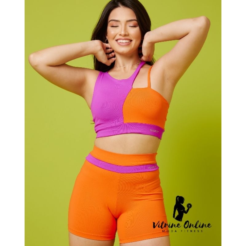 Conjunto Short + Top Cropped Com Bojo Em Poliamida Nk Wod / Moda Feminina  Fitness Academia Premium