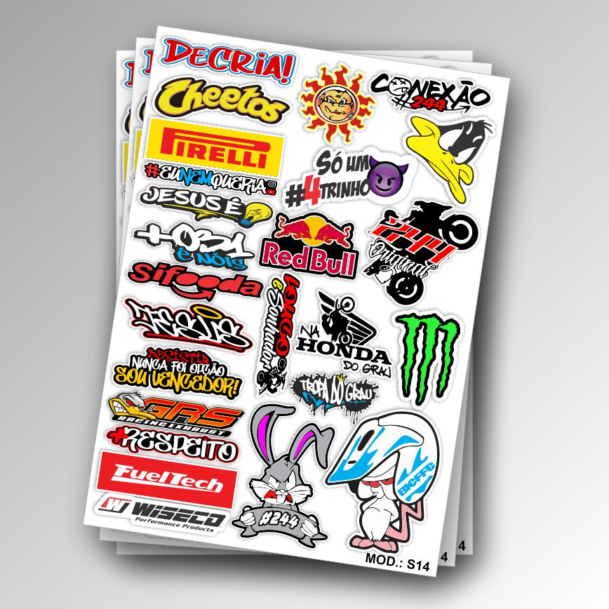 Cartela de Adesivos S12 para carro moto ou bike Sticker Notebook Bicicleta  Coelho Grau 244