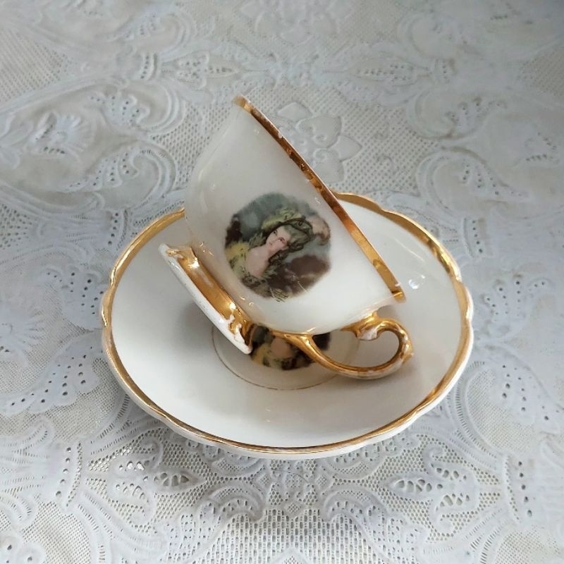 Jogo De Chá Antigo Da Porcelana Schmidt,decoração Em Dourado