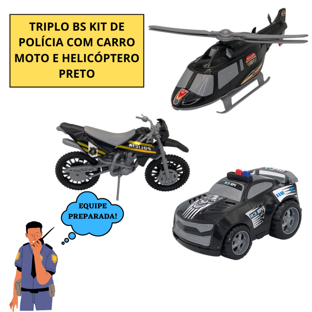 Kit Infantil Carrinho Moto Helicóptero Triplo BS