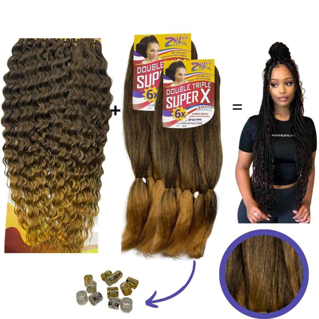 Cabelo Cacheado Boho Box Crochet Braids 300g 65cm + Agulha Cor T1B