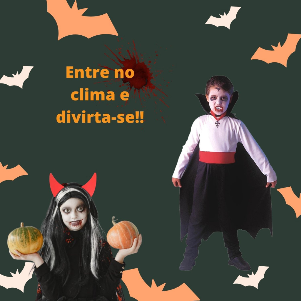 Capa Halloween Infantil Vampiro Fantasia Preta ou Vermelha - 7