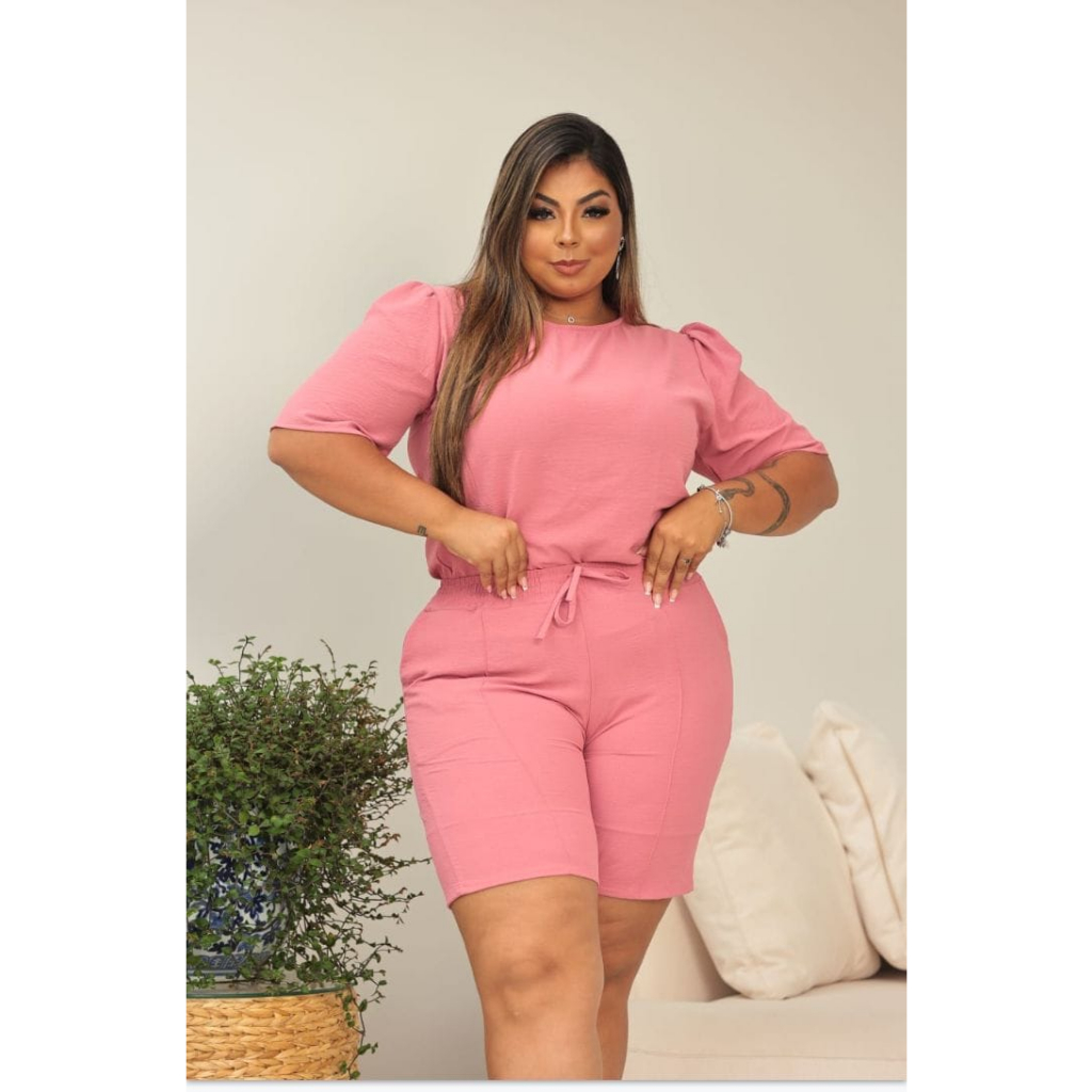 conjunto feminino plus size, short e blusa