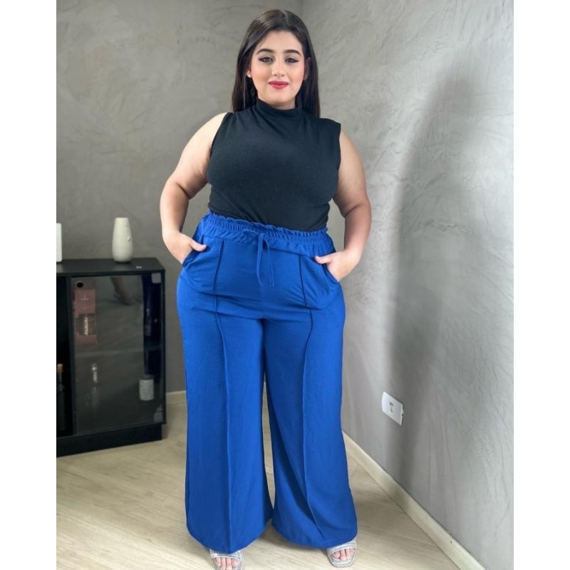 Calça feminina pantalona plus size em duna veste do tamanho 44 ao 54 do GG  ao G3 em lindas cores, tecido levinho, não amassa, não desbota, não  encolhe, lançamento primavera/ verão 2023.