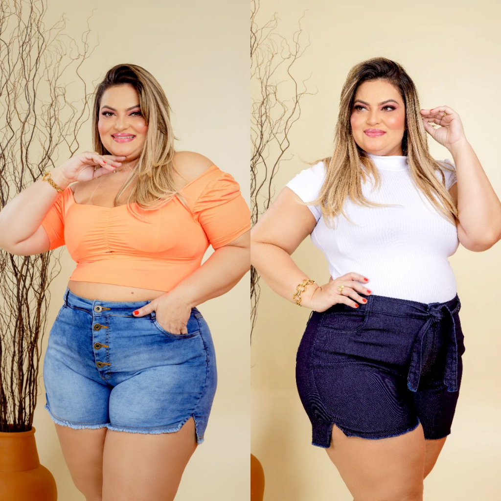 Shorts jeans plus store size cintura alta