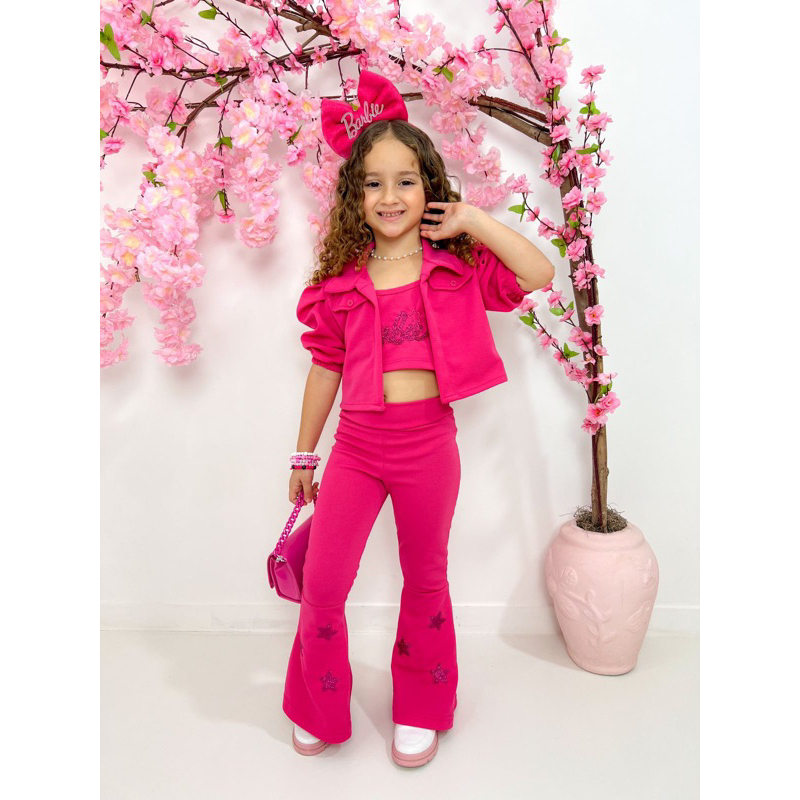 Conjunto Infantil Menina Blogueirinha Barbie Saia Rosa De Luxo