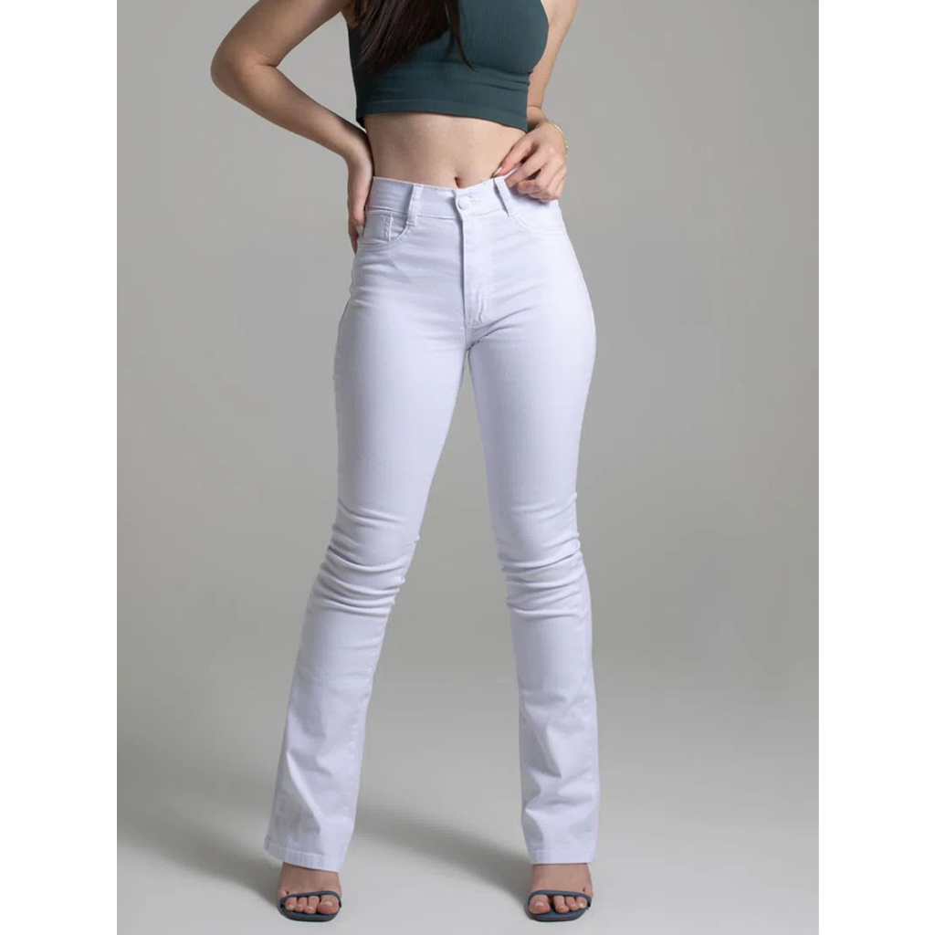 Calça Jeans Flare Cintura Alta Country Pantalona Boca Preta