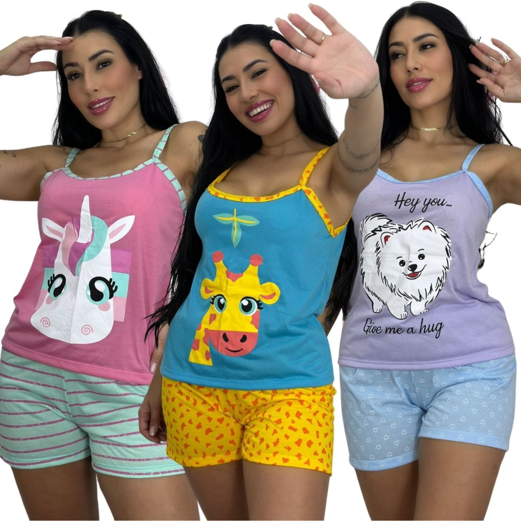 Pijama Baby Doll Adulto Costas Nadador Roupa De Dormir