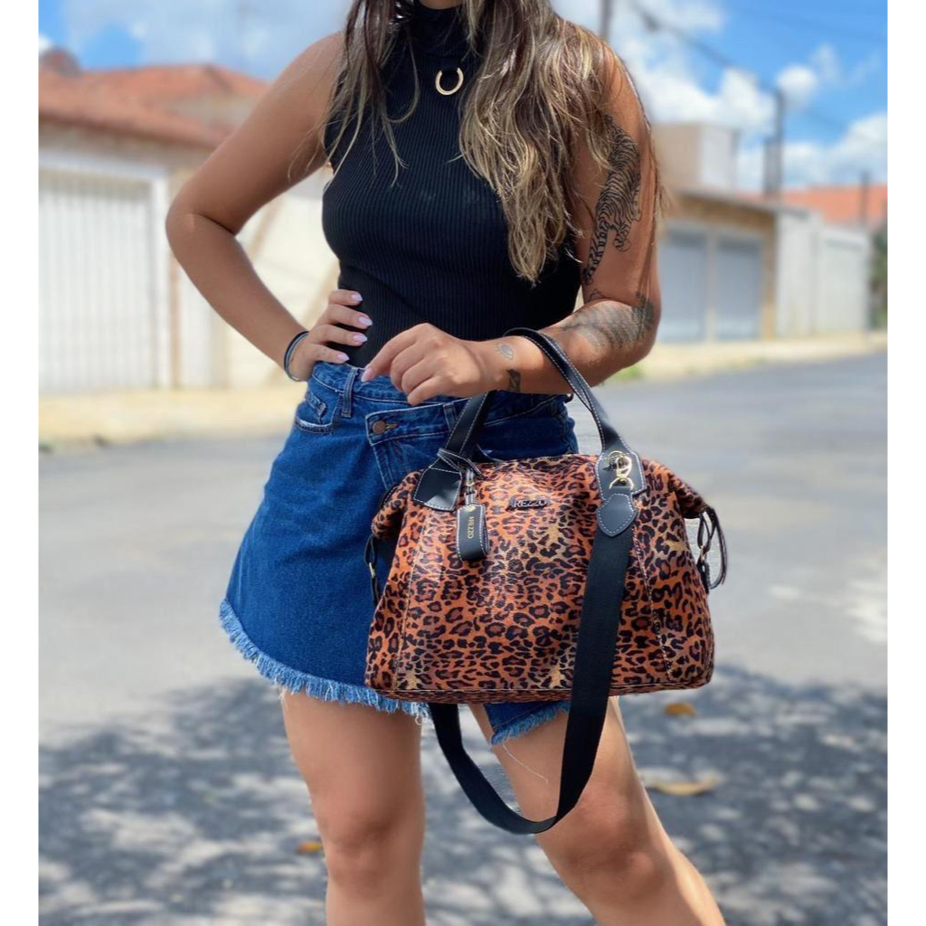 Bolsa Feminina AZ Mil o Animal Print com Ala Transversal Ombro