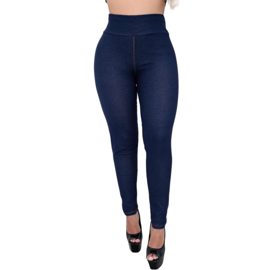 Kit 2 Calças Legging Jeans Cintura Alta C/ Bolso Reforçada