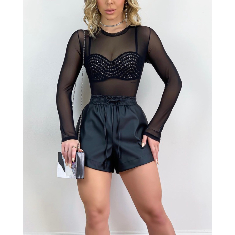 Body Tule Manga Longa Elegante Transparente Bori Tuli Preto e Branco  Blogueira Trend - Fashion - Body Feminino - Magazine Luiza