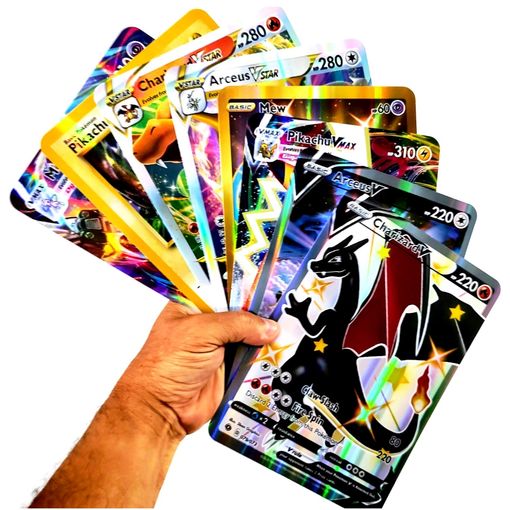 Kit 6 Cartas Pokemon com Charizard Arceus Pikachu Mewtwo Cartas