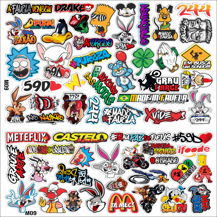 Cartela de Adesivos S12 para carro moto ou bike Sticker Notebook Bicicleta  Coelho Grau 244