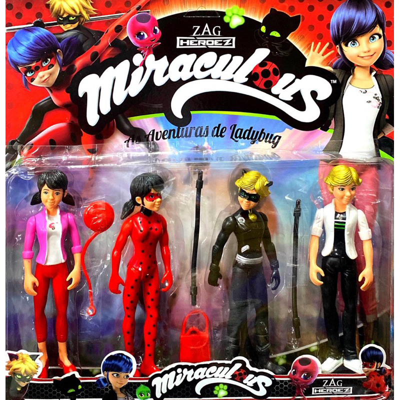 Combo 2 Bonecos Ladybug Cat Noir Articulados Miraculous