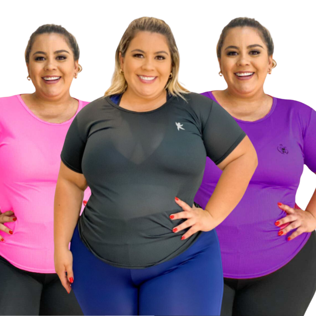 Kit 3 Camisa Blusa Academia feminina com Manga Dry Fit Furadinha fitness