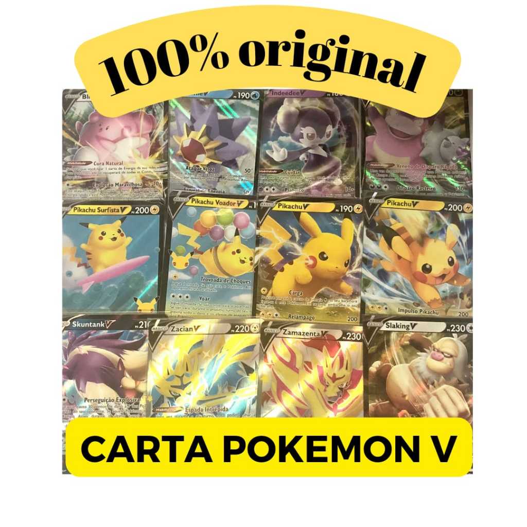 100 Cartas Pokemon + 10 Brilhantes e Pikachu Garantido Sem Repetição Pokemon  TCG - Desconto no Preço