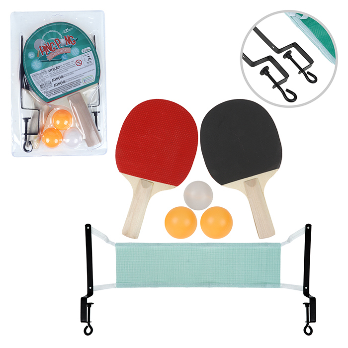 Kit Ping Pong Luxo - 2 Raquetes, 1 Bolinha + Rede com suportes - Cama  Elástica RS