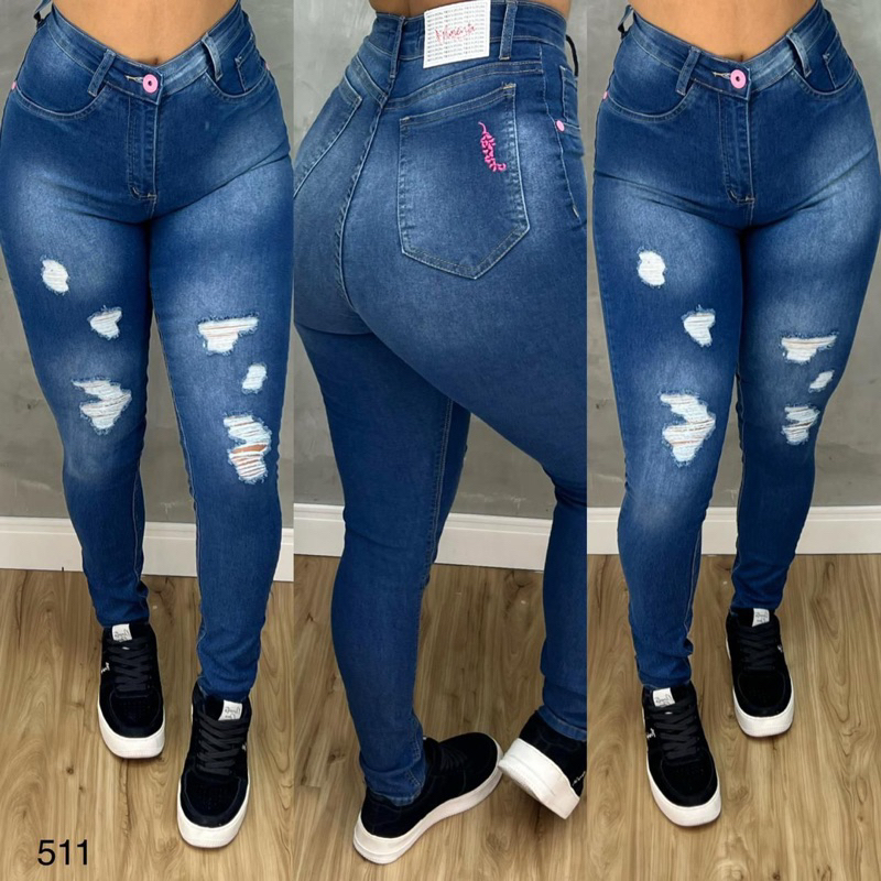 Calça Skinny Feminina Jeans Cós Alto Levanta Bumbum C/ Lycra (Elastano)  Cintura Alta Modeladora Oferta Exclusiva