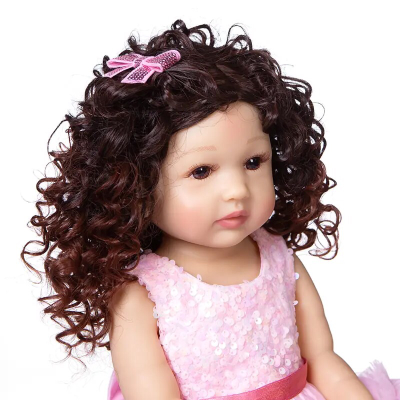 Keiumi Boneca Bebê Reborn Menina 60cm Grande Cabelo Cacheado