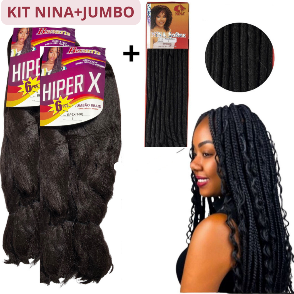 Kit 2 Cabelo Jumbo Super X + Nina Softex Tranças Box Braids Cachos Gypsy  Crochet Braids