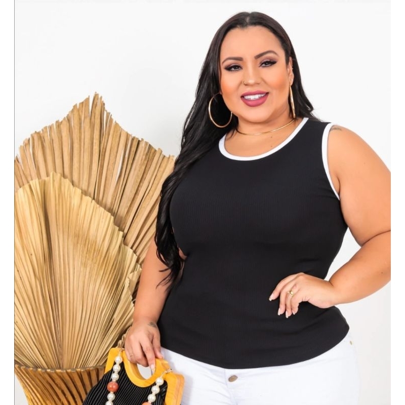 Blusa Feminina Plus Size Regata Biocolor Moda Blogueira Regatinha