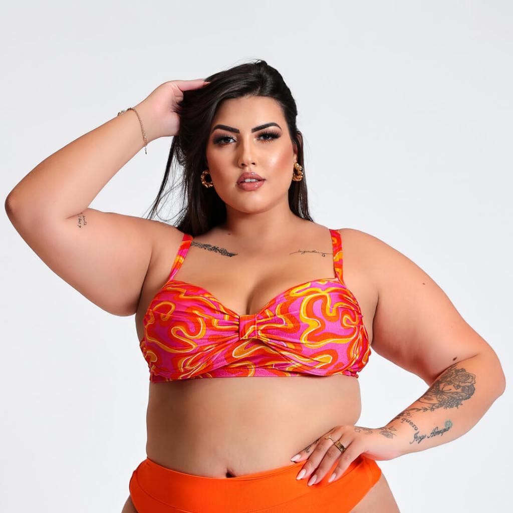 Top Biquíni Plus Size Cortininha Tira Dupla com Bojo