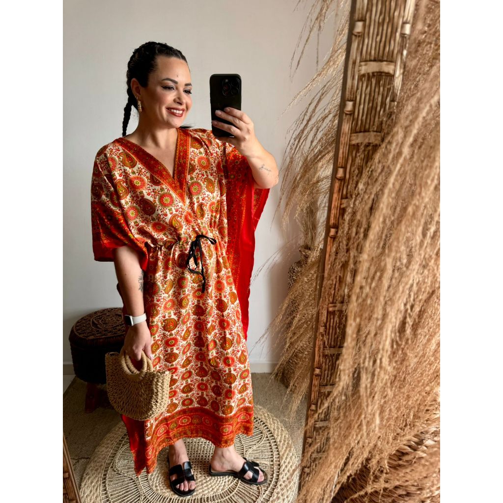 MUNDO ORIENTAL Vestido kaftan Cassia longa moda Boho Hippie plus size