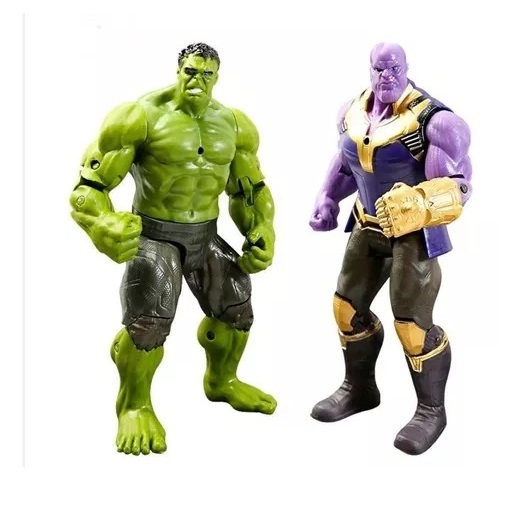 Kit com 2 bonecos Super Heroi tam 17cm a o total Hulk x Thanos