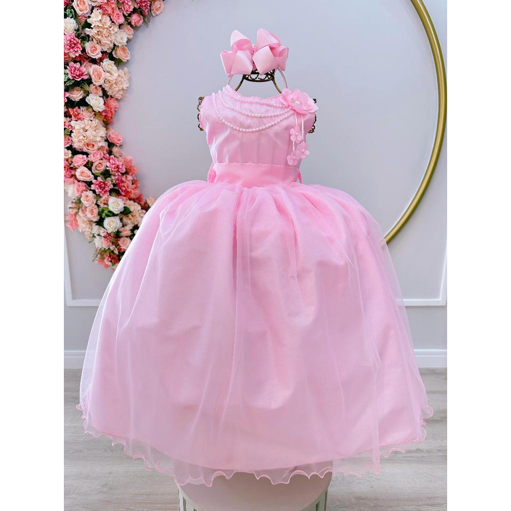 Vestido Infantil Moana Baby Rosa C/ Broche Luxo Princesas