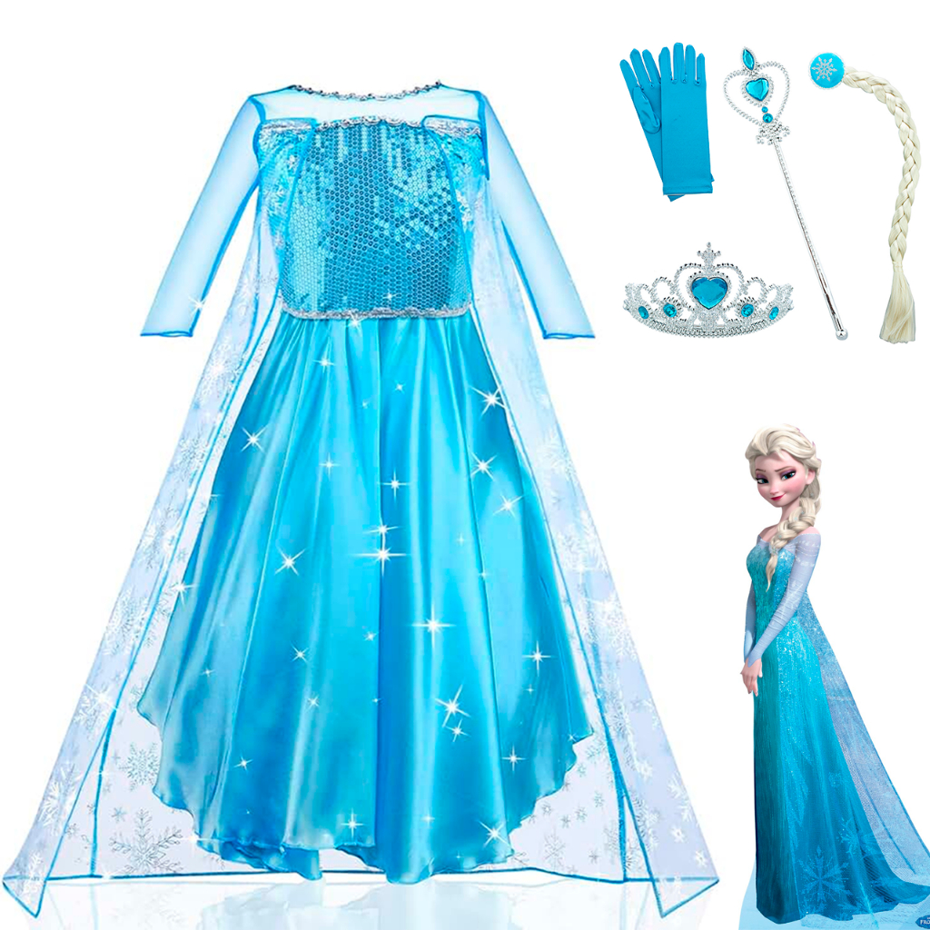 Fantasia Vestido Infantil Elsa Frozen Com Capa E Acessórios Festa Hallowen  Crianças | Shopee Brasil