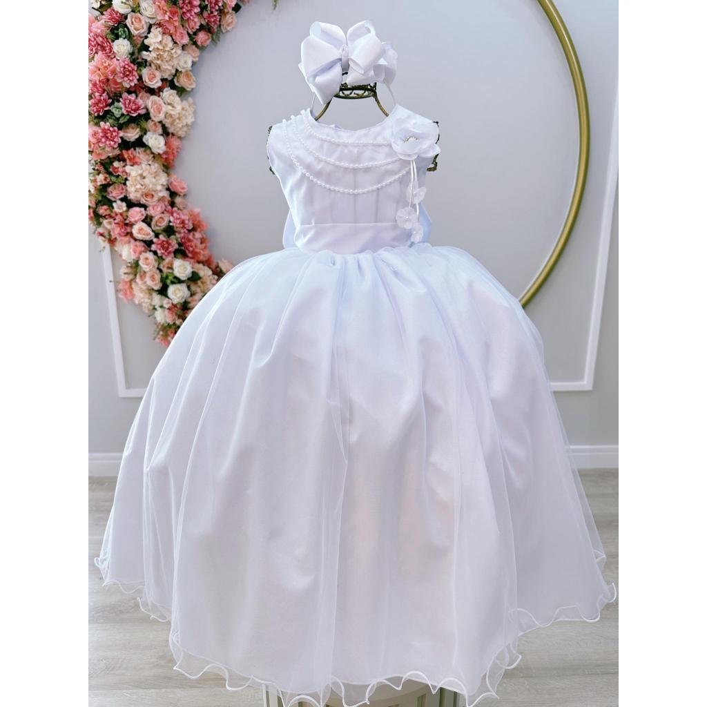 Vestido Infantil de Festa Branco Batizado Daminha de Honra Casamento Luxo  Realeza Princesa Menina Bebê