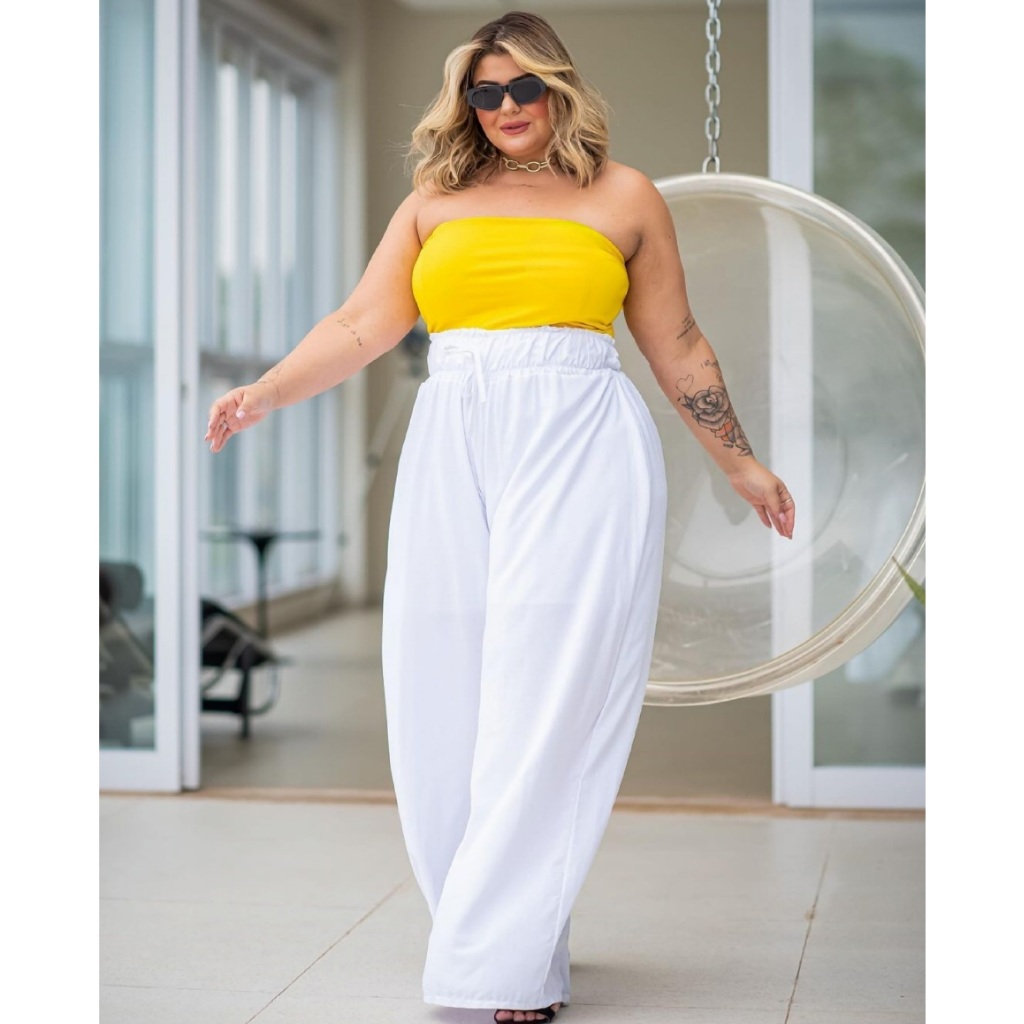 Calça pantalona store branca plus size