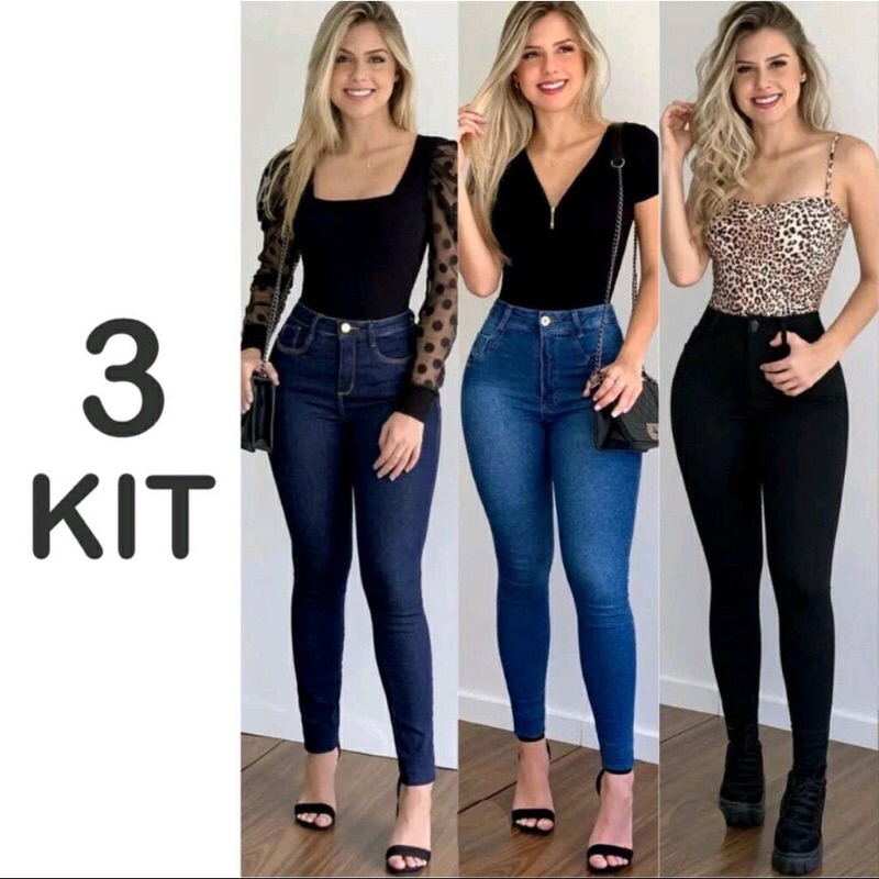 Calça Skinny Feminina Jeans Com Licra Cintura Alta Preta Puida 5