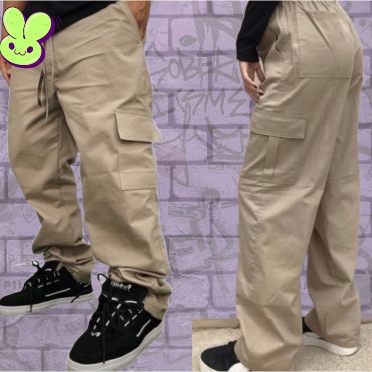 Calça Cargo Skate Caqui bege Preta Streetwear Larga Feminina Masculina  Unissex Casual Skatista 5 Bolsos Fechamento Cordão Moda