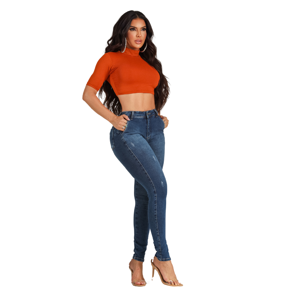 Calça Jeans Feminina Cintura Alta com Lycra Levanta Bumbum Skinny