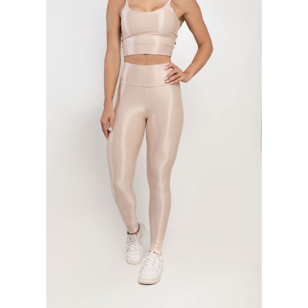 Calça Legging Fitness Canelada Com Metalic e Bolso na Lateral