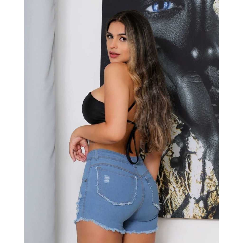 Short Jeans Feminino Jeans Claro Com Lycra Cintura Alta Shorts Levanta  Bumbum Cós Alto Destroyed Barra Desfiada Peça Versátil | Shopee Brasil