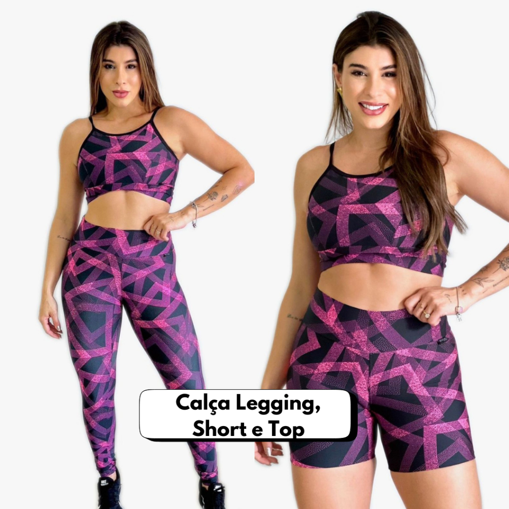 Conjunto Academia Feminino 3 peças(Top, Short e calça Legging) Diversas  Estampas Fitness