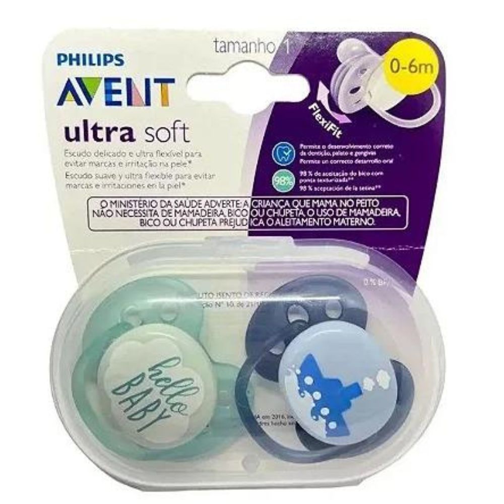 Kit PHILIPS Chupeta Ultra Soft 0-6M Esterilizável Dupla Menino Barquinho -  Philips Avent