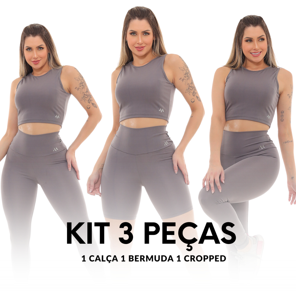 Kit 3 Peças Cropped Academia Variados